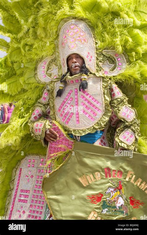 Mardi Gras Indian With The Wild Red Flames Tribe Performing At The 2008