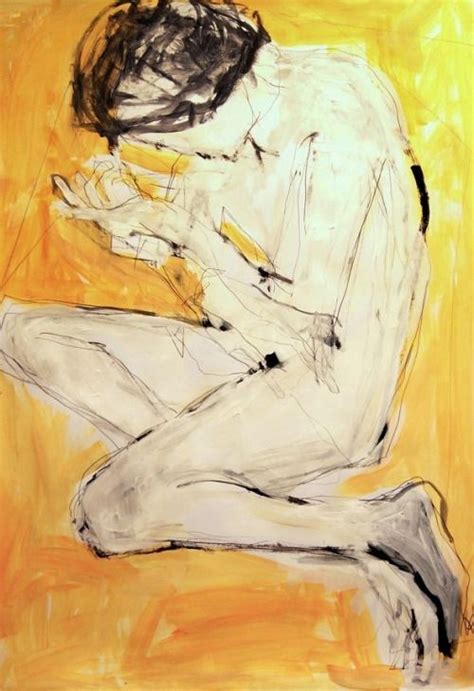 A Painting Of A Man Sitting On The Ground With His Hands Clasped To His