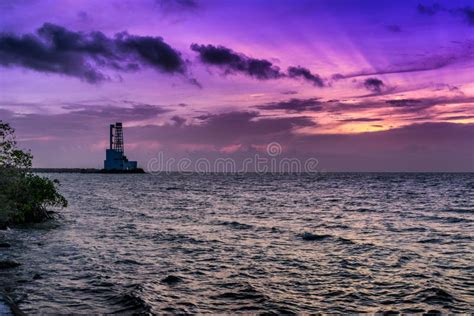 Golden Purple Sunrise In Tulum Mexico Coast Editorial Photography