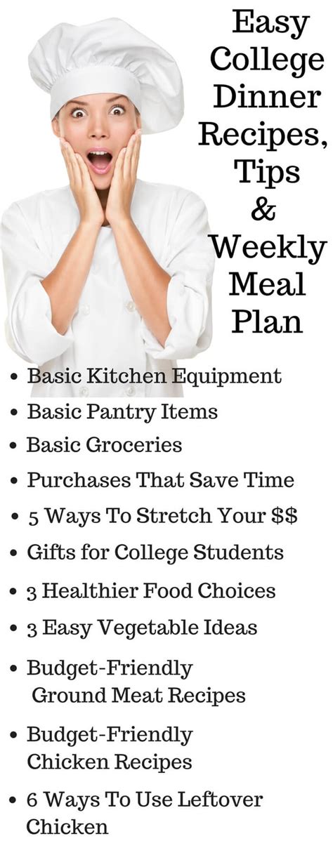 But we're on a mission to keep offering fun, nutritious meals (as long as they don't take hours to make). Easy College Dinner Recipes with Printable Weekly Meal ...