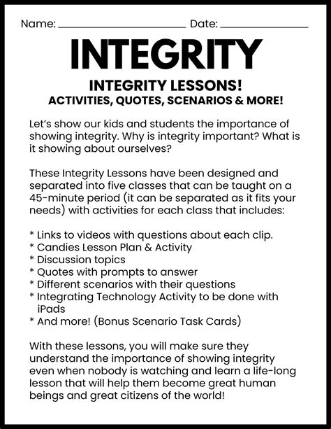Integrity And Honesty Activities And Lessons Made By Teachers