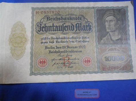 January 19 1922 10000 Reichsbanknote Berlin Germany Hyperinflation