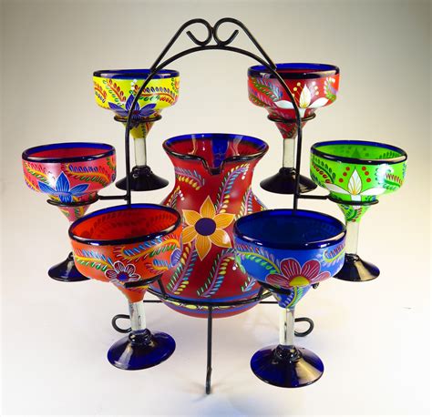 Mexican Margarita Glass 15oz Hand Painted Pop Designs Made In Mexico With Recycled Glass