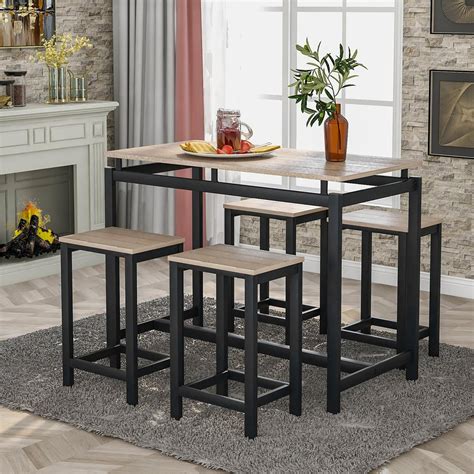 5 piece kitchen counter height table set industrial dining table with 4 chairs for dining room
