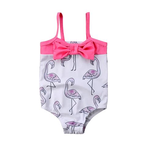 Cute Kids Bowknot Swimwear 2018 Hot Summer Cartoon Flamingo Print Girls