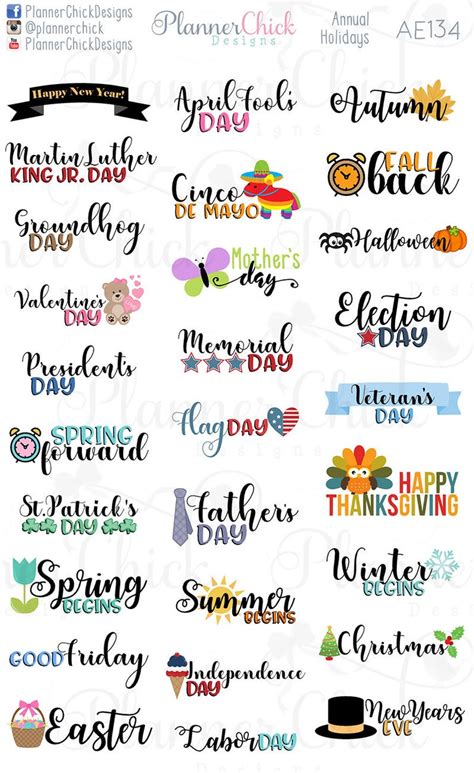 Annual Holidays Planner Stickers Etsy Holiday Planner Stickers