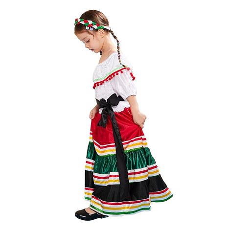 Retro Girls Mexican Dress Cosplay Halloween Costume For Kids Mexico