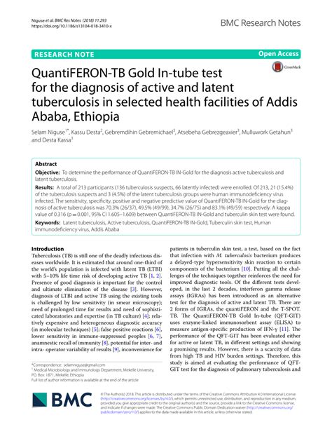 PDF QuantiFERON TB Gold In Tube Test For The Diagnosis Of Active And