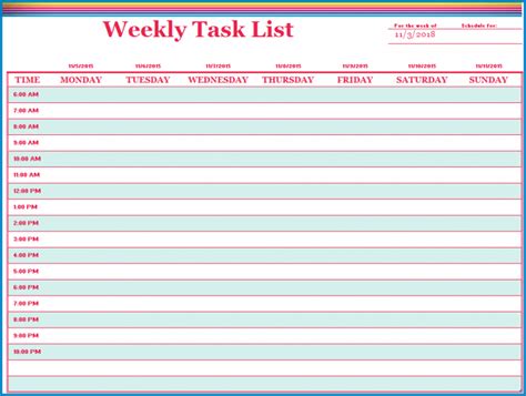 Free Printable Weekly Task List Template Excel