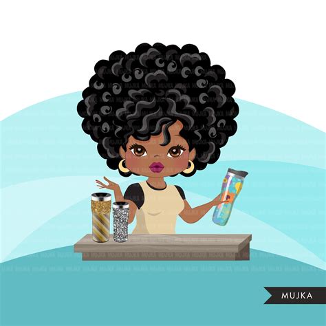 Afro Boss Woman Tumbler Designer Avatar Clipart With Glitter Tumblers