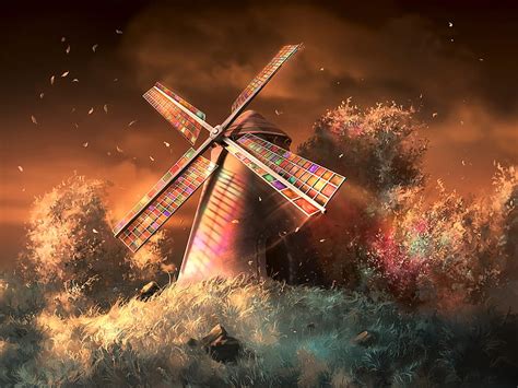 Colors Of The Wind Artist Digital Art Artwork Windmill Hd