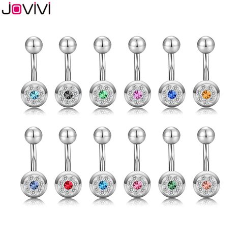 Jovivi Stainless Steel Rhinestones Belly Button Navel Ring Round Sexy Belly Piercing Jewelry 12