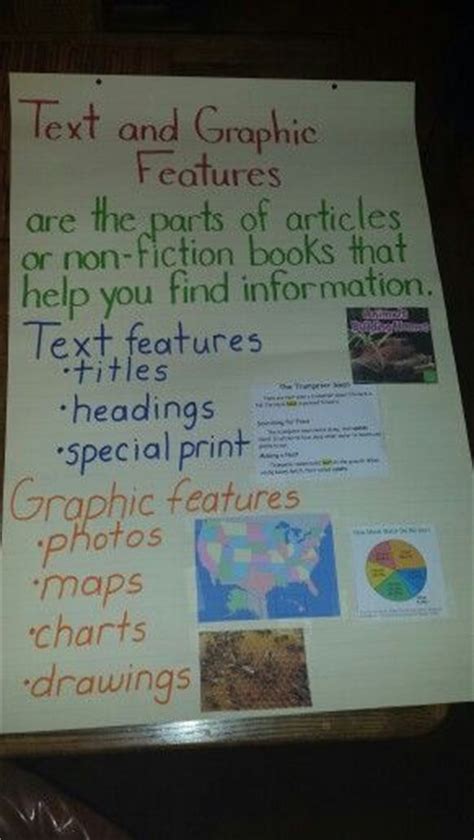 We not only show the diﬀerent segments as in 1, 17, but we. Text and graphic features anchor chart. 2nd grade ...