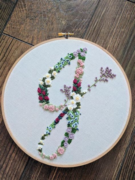 Hand Embroidered Letter Monogram Letter Floral Letter Etsy