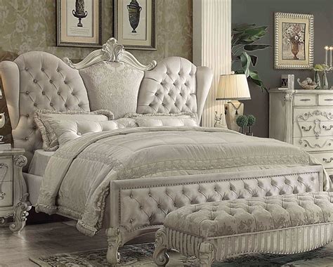 Versailles Ivory Velvet And Bone White Queen Upholstered Panel Bed By
