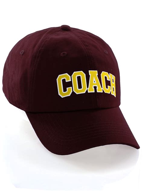 sports team coach baseball hat layered arch letters unstructured low profile cap burgundy hat