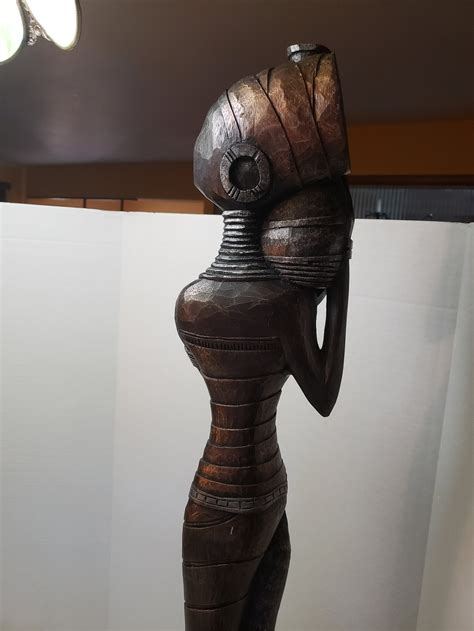 Wood African Woman Carving 40 Faceless Woman Statue Etsy