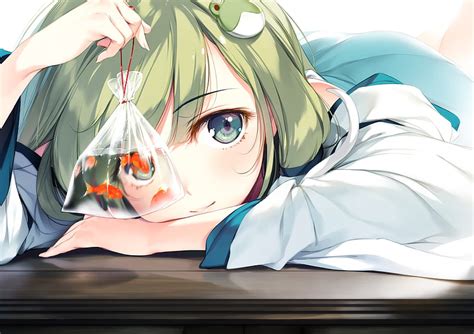 4k Free Download Anime Touhou Aqua Eyes Face Fish Girl Green