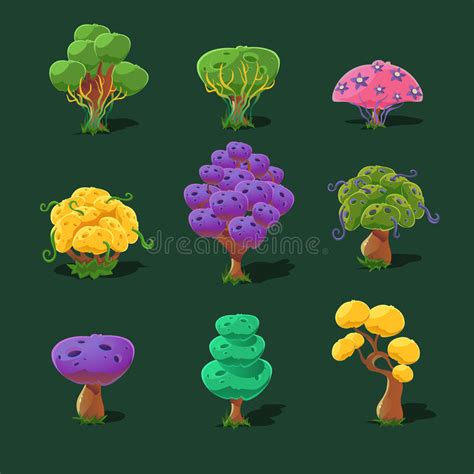 Cartoon Trees Leaves And Bushes Set Vector Stock Vector Illustration