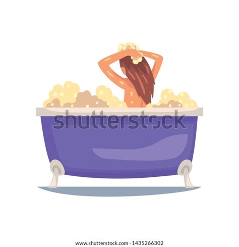 Girl Taking Bath Bubble Bathtub Washing Stock Vector Royalty Free 1435266302 Shutterstock