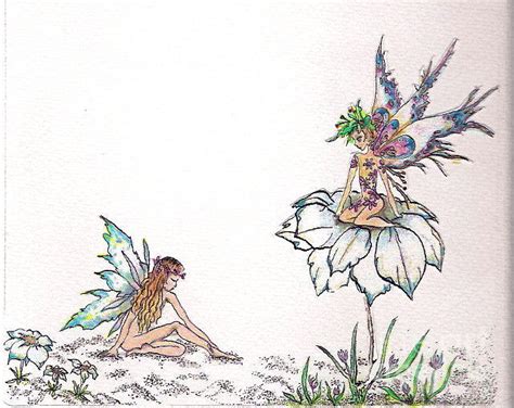 Watercolor bird and garden flowers background. Flower Fairies Drawing