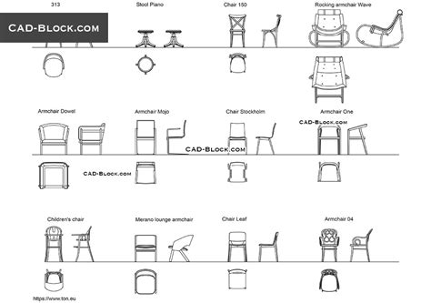 This set of cad blocks consists of a selection of outdoor furniture, including loungers, tables and chairs, fire pits, bbq and more. Chairs and Armchairs CAD blocks, 2D AutoCAD models