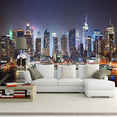 Custom Wallpaper Mural 3d New York City Night Scenery Bvm Home