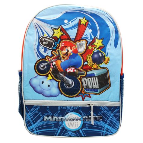 Mario Kart Wii Mario Riding A Dirt Bike Full Size Kids Backpack 16in