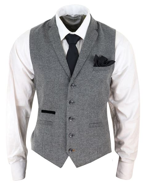 Mens Dark Grey Herringbone Tweed Waistcoat Buy Online Happy Gentleman