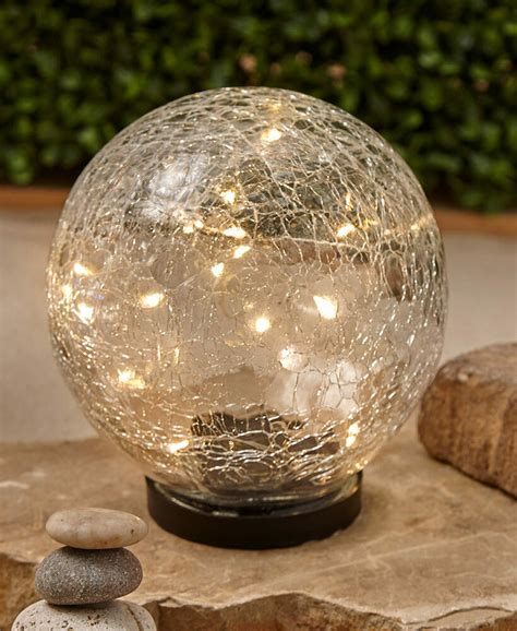 Large Solar Warm White Led Lighted Crackled Glass Garden Globe Gazing