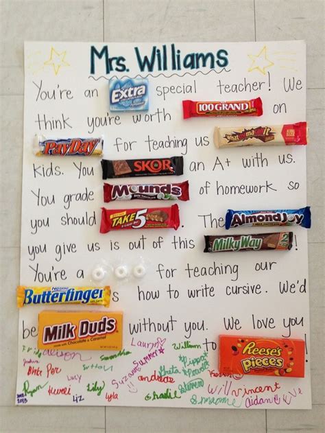 Teacher Appreciation Candy Bar Paragraph Fun Ideas A Words