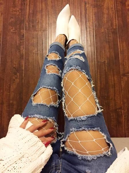 Large Fishnetsfishnets Large Ripped Jeans With Fishnets Fish Net