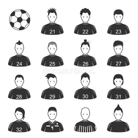 Cartoon Black Soccer Players And Ball Icon Set Vector Stock Vector