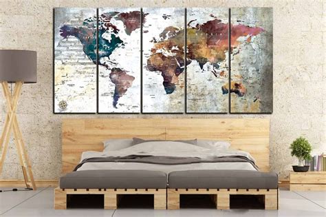 Large World Map Canvas Panelsworld Map Wall Artworld Map Etsy