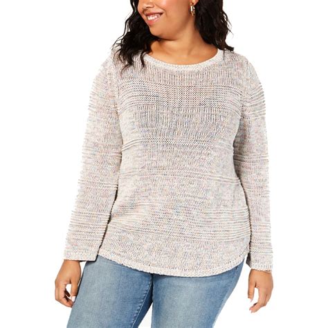 Style And Co Plus Womens Knit Open Stitch Pullover Sweater
