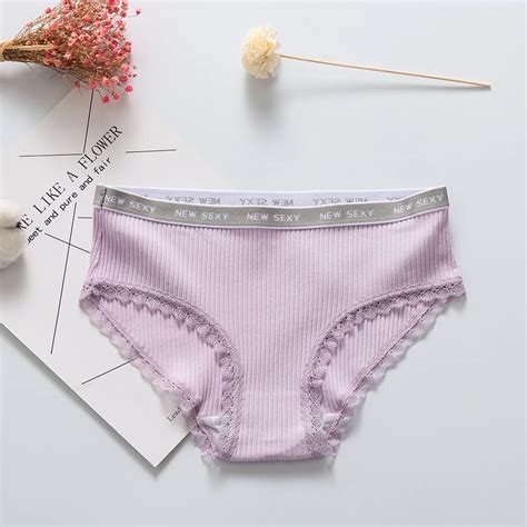 Fashion Letter Print Sexy Cotton Briefs Womens Lace Panties Cute Girls Underwear Breathable