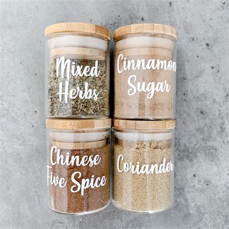 Spice Jars With Labels75ml Glass Jar With Bamboo Lidspice Etsy