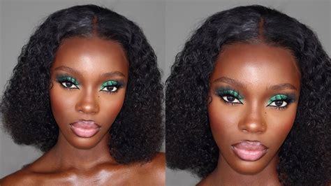 Green Eyeshadow Full Face Makeup Tutorial Dark Skin Woc Okemute