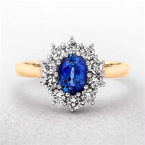 Yellow Gold Oval Sapphire Diamond Cluster Ring Oval Halo Engagement Ring Halo Diamond