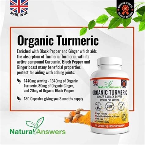 organic turmeric ginger and black pepper 180 capsules natural answers