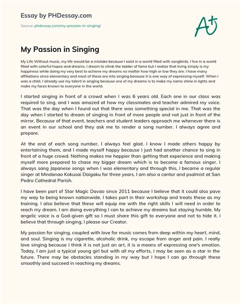 My Passion In Singing College Essay Sample 500 Words