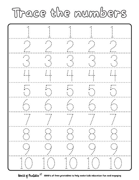Preschool Number Tracing Worksheets 1 10 9 Numbers Preschool Number