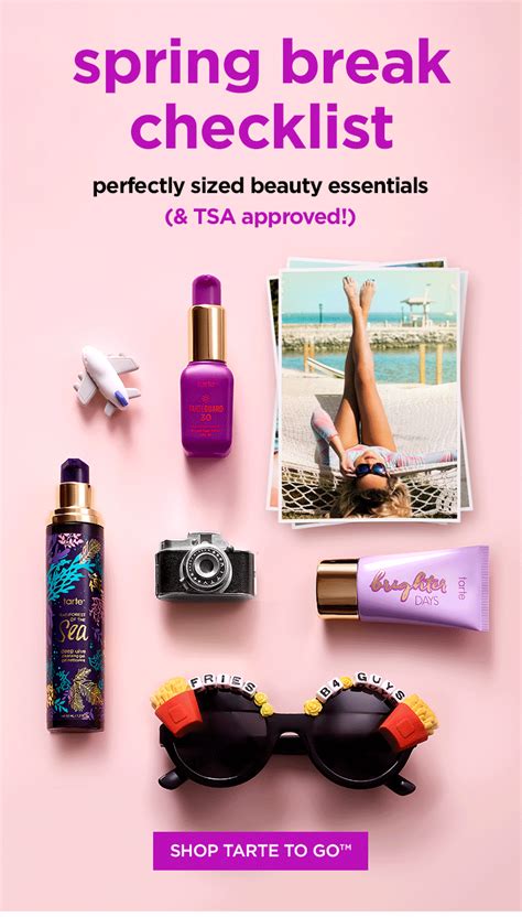spring break checklist perfectly sized beauty essentials and tsa approved shop tarte to go