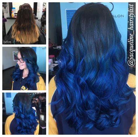 Blue Balayage Ombré Haircut And Curls Jacquelinehairstylist Long