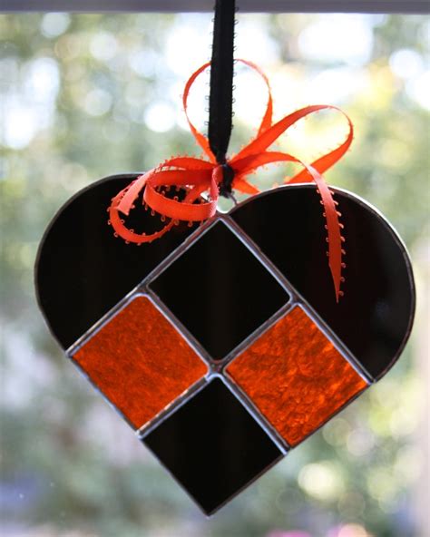 Black And Orange Harley Davidson Stained Glass Heart Suncatcher Etsy