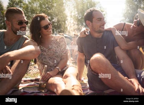 Camping Sitting Couple Laughing Hi Res Stock Photography And Images Alamy