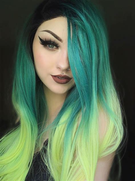 Dark Green To Yellow Ombre Long Straight Synthetic Lace Front Wig