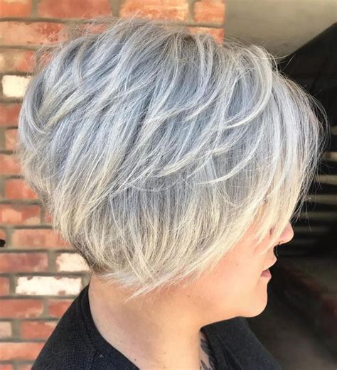 Short Layered Gray Hairstyle Stacked Hairstyles Long Pixie Hairstyles