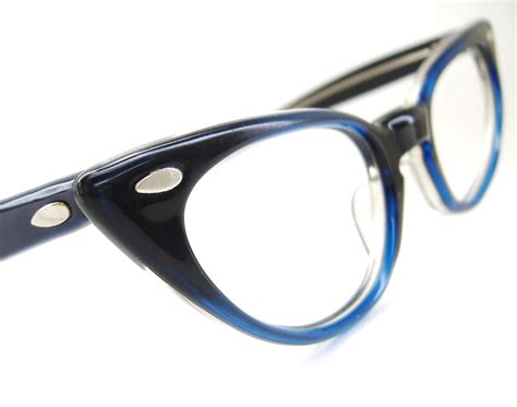 Vintage 50s Blue Cat Eye Eyeglasses Frame Etsy Retro Glasses