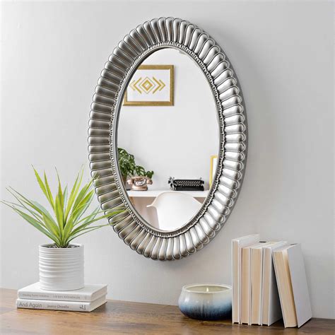 Ribbed Silver Oval Wall Mirror Kirklands Modern Mirror Wall Mirror